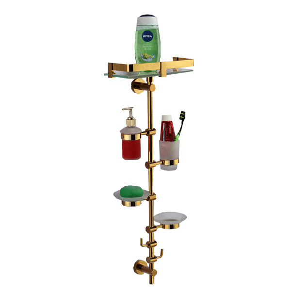 Sweiss Brand - Ultimate Series - Bath Pole (Gold Fully PVD + Glass + Shelf)